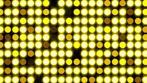 Fondo de luces de inundación brillante generado por computadora con partículas redondas y brillo dorado representación 3d de fondo disco