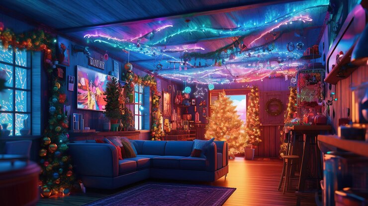 Fondo de luces de navidad de color Generativo ai
