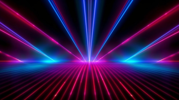 Fondo de luces de neón abstractas con rayos láser y líneas brillantes