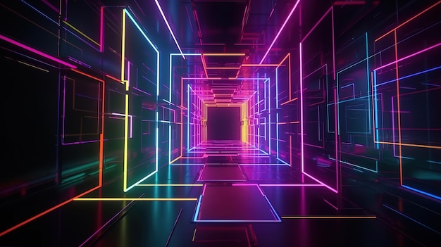 Fondo de luces de neón de cuadrados realistas Generativo ai