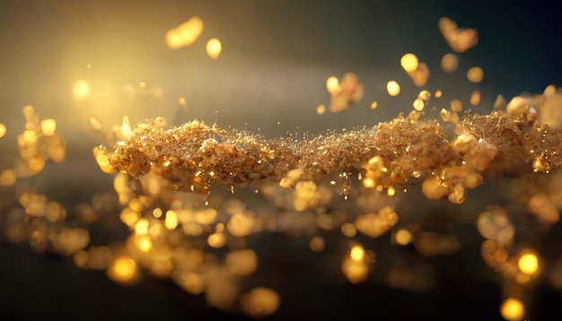 Fondo de lujo con polvo dorado fondo borroso efectos de luz bokeh ilustración 3D Ai render