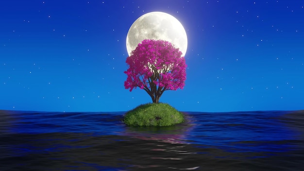 El fondo de la luz de la luna nocturna del árbol
