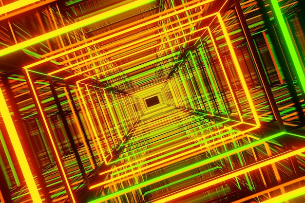 Fondo de luz de neón abstracto creciente tecnología de neón renderizado 3d