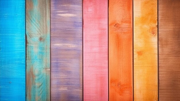 Fondo de madera AI generativo con colores vibrantes y paredes de colores del arco iris