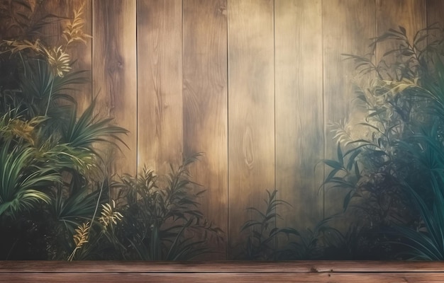 Fondo de madera con algunas plantas