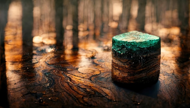 Fondo de madera y epoxi verde Árbol viejo Ilustración 3D