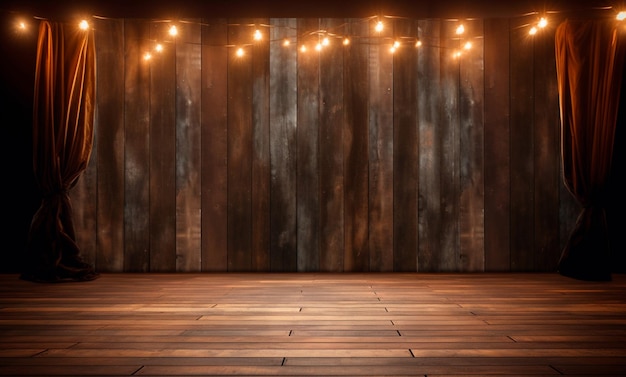Fondo de madera estilo escenario con luces para composición