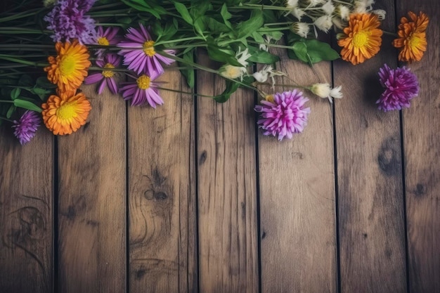 Fondo de madera con las flores