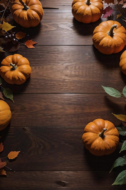 Fondo de madera y fondo de maqueta de plantilla de banner de calabazas