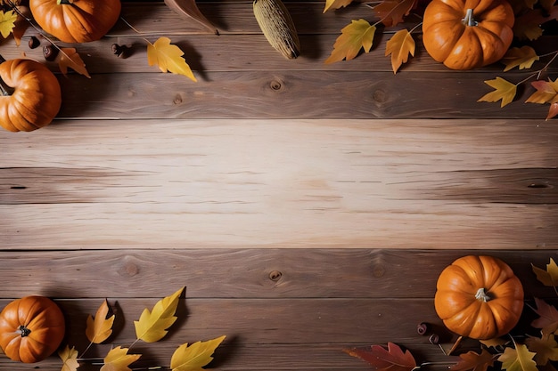 Fondo de madera y fondo de maqueta de plantilla de banner de calabazas