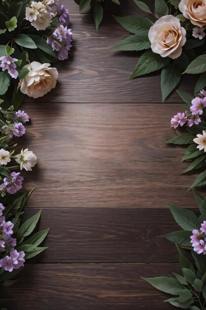 Fondo de madera y fondo de maqueta de plantilla de banner de flores