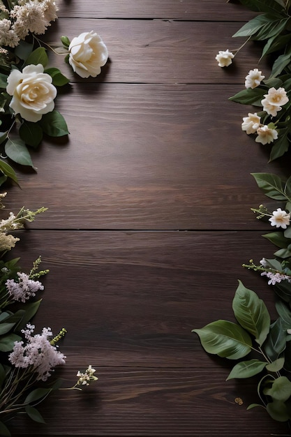 Fondo de madera y fondo de maqueta de plantilla de banner de flores