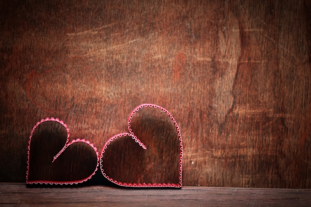 Fondo de madera en forma de corazón amor