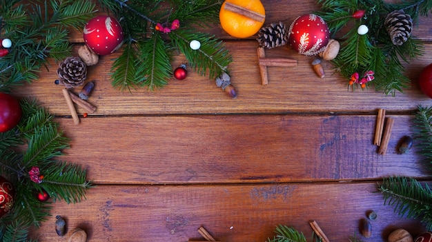 Fondo de madera de Navidad con decoración de Navidad