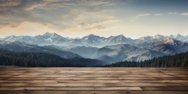 Fondo de madera para publicidad Imagen de montañas de fondo IA generativa