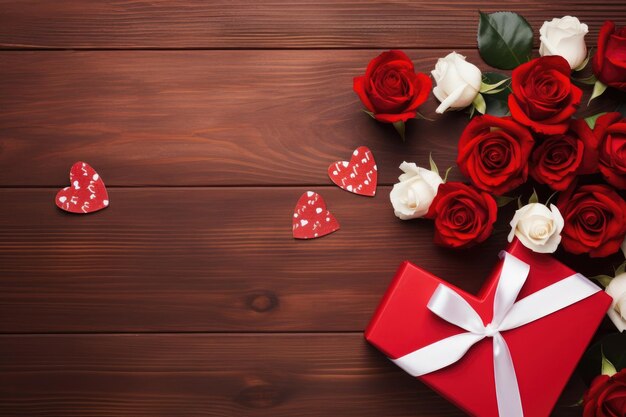 fondo de madera roja para el día de San Valentín con caja de regalos