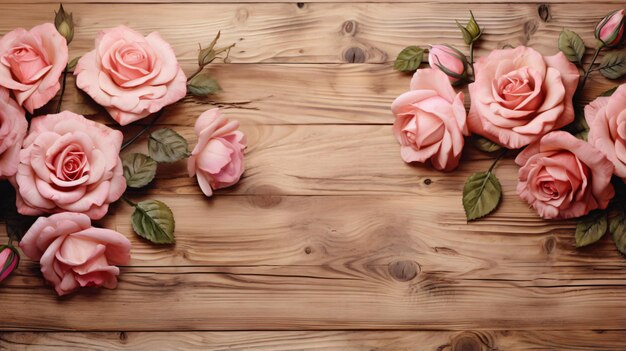 Foto fondo de madera con rosas