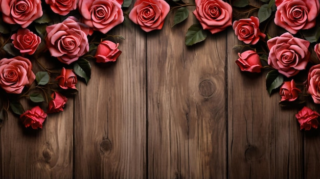 Fondo de madera con rosas