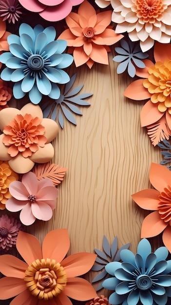 Foto fondo de madera con textura varias flores marco arte de papel con espacio para texto imagen de fondo