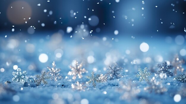 Fondo mágico de invierno de cerca nieve en el cielo azul telón de fondo frío para la Navidad generativa ai