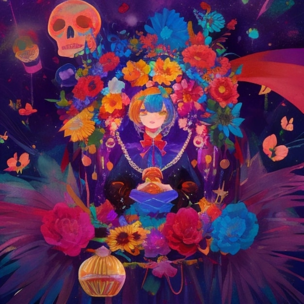 fondo mágico vibrante del día de los muertos colorido