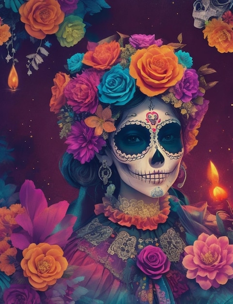 fondo mágico vibrante del día de los muertos colorido