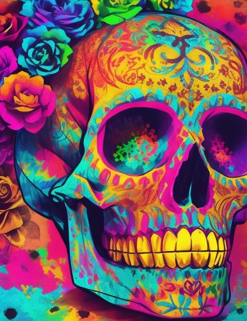 Foto fondo mágico vibrante del día de los muertos colorido