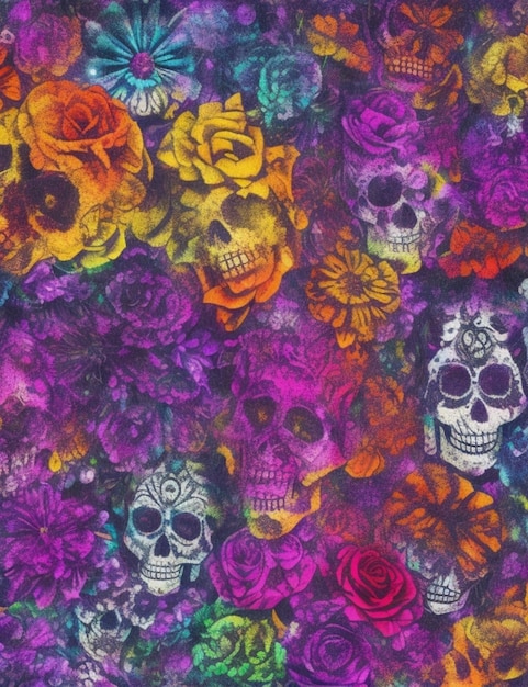 Foto fondo mágico vibrante del día de los muertos colorido