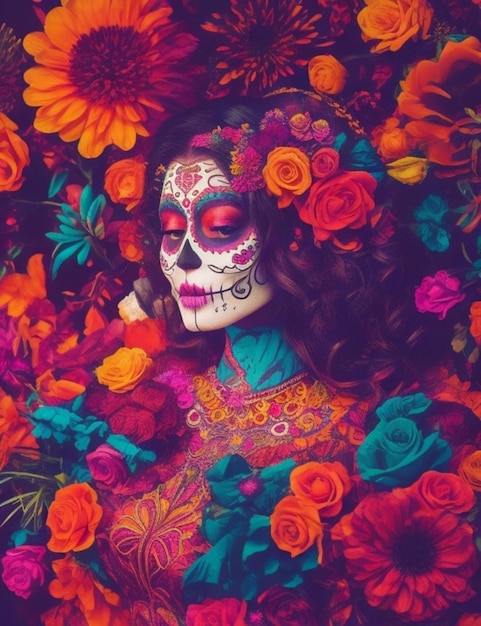 fondo mágico vibrante del día de los muertos colorido