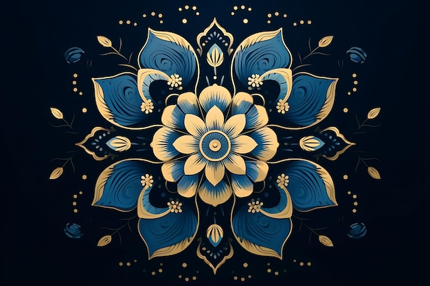 El fondo del mandala ornamental de lujo es azul oscuro.