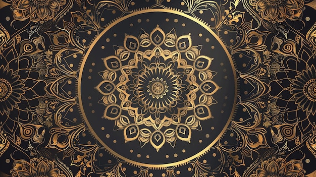 Fondo con mandalas doradas con patrón indio redondo