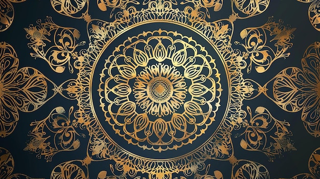 Fondo con mandalas doradas con patrón indio redondo