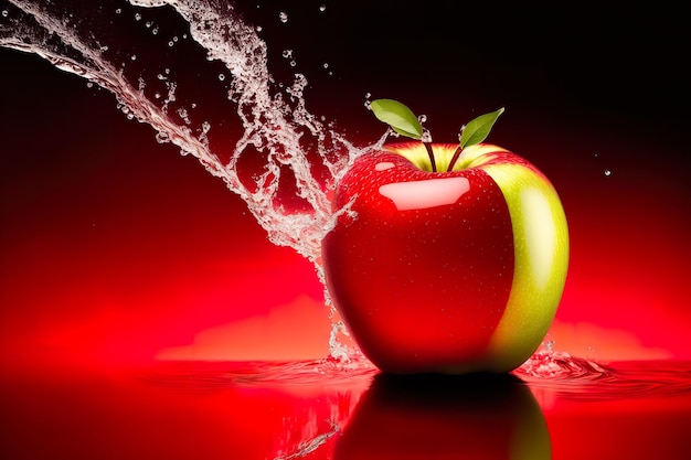 El fondo de la manzana roja salpicada de agua