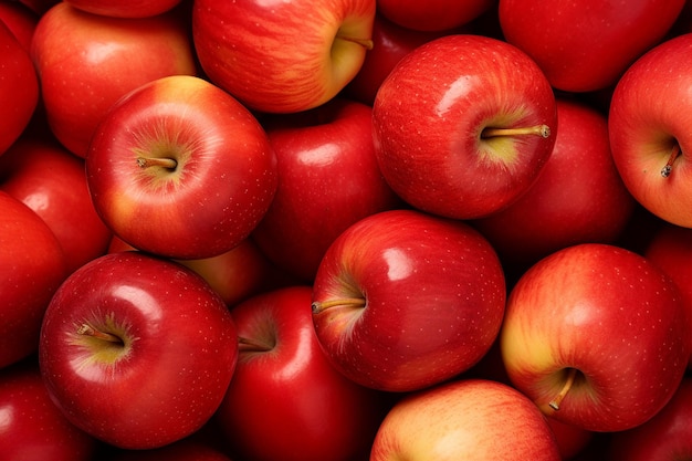Fondo de manzanas rojas frescas vista superior IA generativa