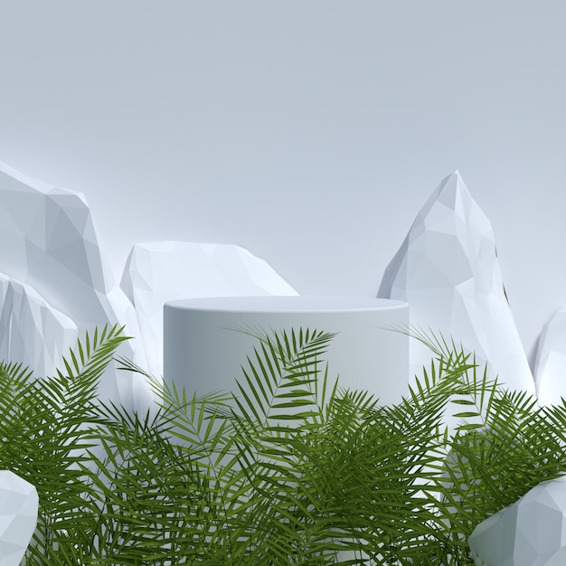 Fondo de maqueta de podio 3d con planta tropical