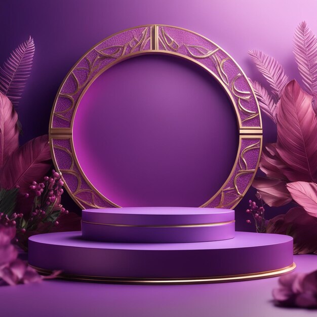Foto fondo de maqueta de podio fondo púrpura para la presentación de la representación cosmética en 3d