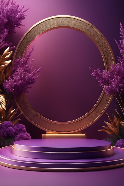 fondo de maqueta de podio fondo púrpura para la presentación de la representación cosmética en 3D