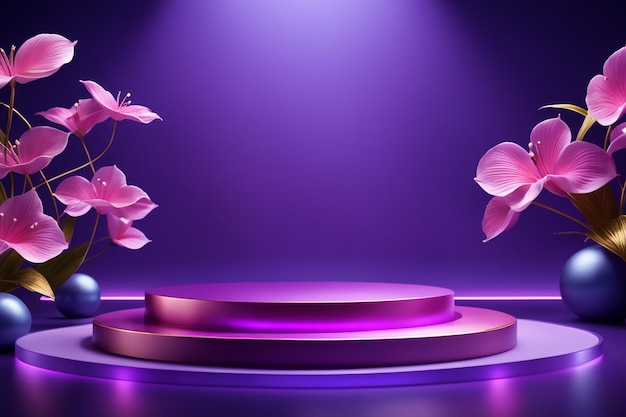 Foto fondo de maqueta de podio fondo púrpura para la presentación de la representación cosmética en 3d