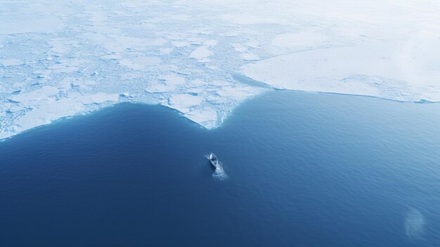 Foto el fondo del mar o el océano con una vista desde arriba y un corazón frío y congelado de hielo flotante