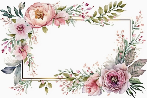 Fondo de marco floral acuarela rosa