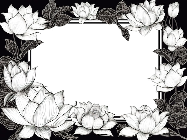Fondo de marco de flores vacío en blanco y negro