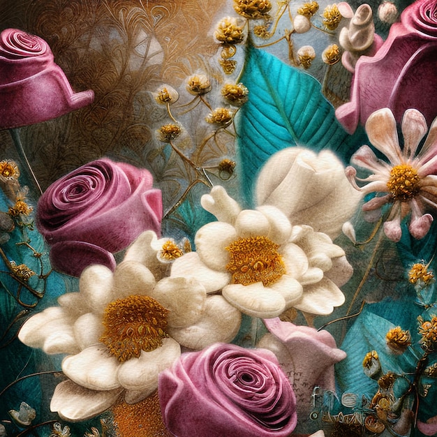 Fondo de marfil y flores de crema