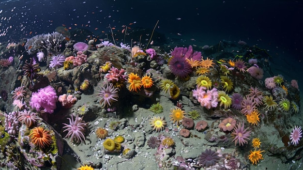 Foto el fondo marino se convierte en un lienzo de vida a medida que las colonias de coral liberan sus vibrantes gametos en el