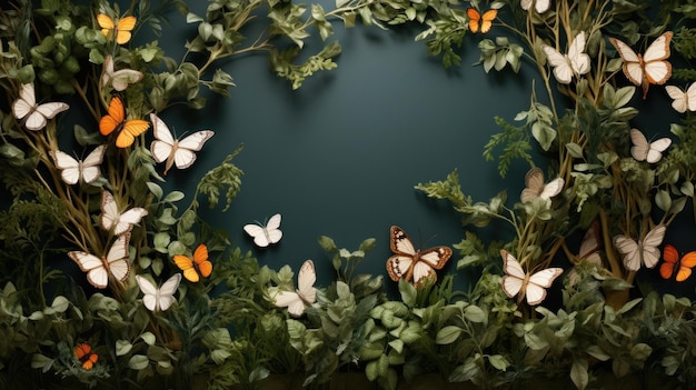 Foto fondo con mariposas flores hojas verdes