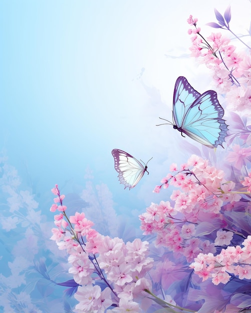 Fondo con mariposas y flores