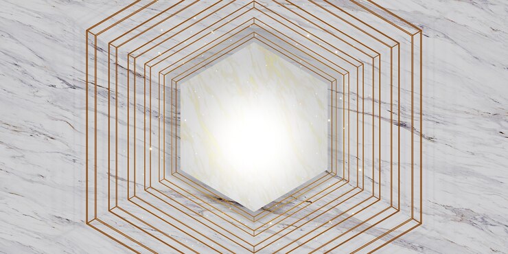 Foto fondo de mármol en blanco de textura de marco hexagonal para texto y mercancía ilustración 3d