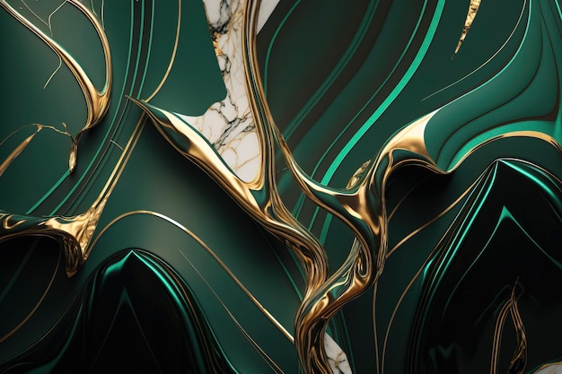 fondo de mármol de color verde esmeralda con adornos dorados o hilos dorados, fondo decorativo para elegancia y diseño de lujo creado con tecnología Generativa AI