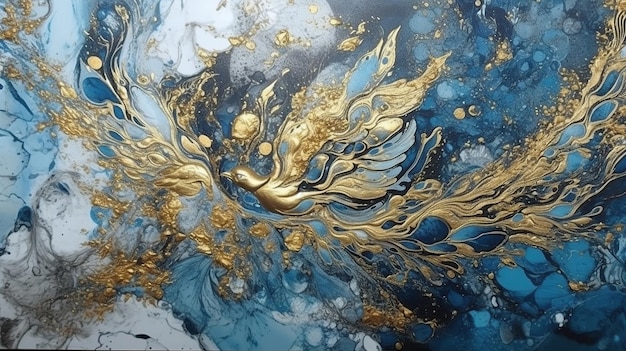 Fondo de mármol de lujo Textura de marmoleado de arte digital Oro azul Imagen generada por Ai