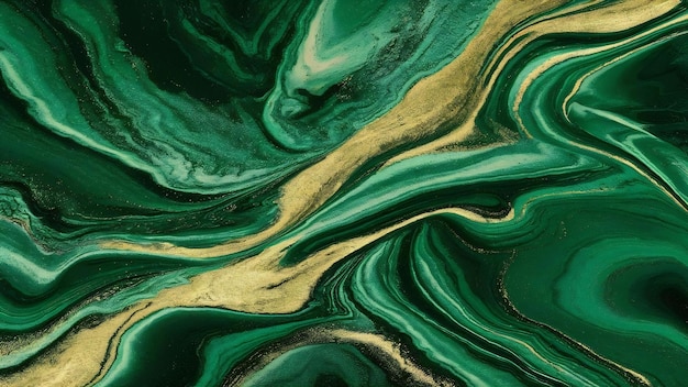 Fondo de mármol verde y dorado con textura líquida de mármol en polvo dorado