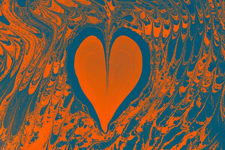 Foto fondo de marmoleado de ebru con forma de corazón arte único marmoleado líquido